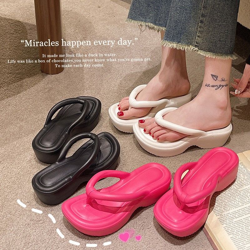 Slipper Lady Women Fanshionable Herringbone Thick Soled Sandals Summer New Outdoor Fashion European American Beach Sponge Cake Shoes Flip-Flops