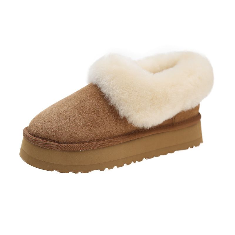 Snow Boots Women's Winter Thick Soled Round Toe Short Tube Slip on Bread Shoes Plush Cotton Shoes