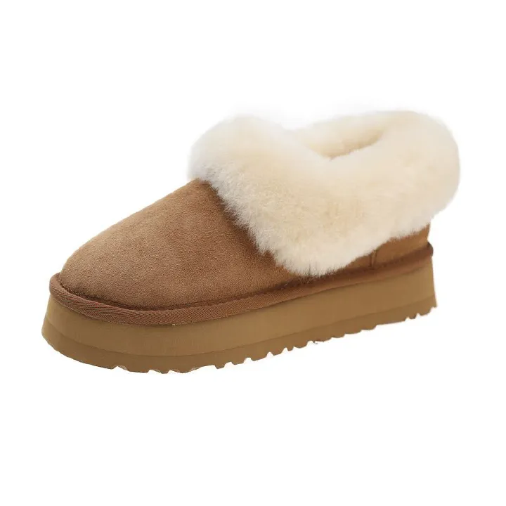 Snow Boots Women's Winter Thick Soled Round Toe Short Tube Slip on Bread Shoes Plush Cotton Shoes