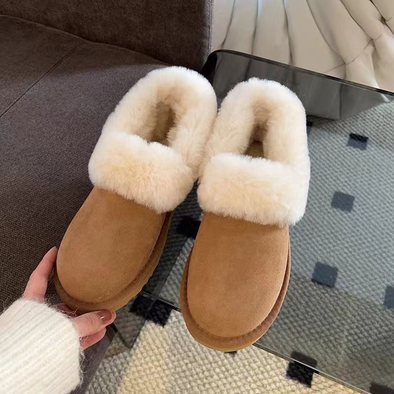 Snow Boots Women's Winter Thick Soled Round Toe Short Tube Slip on Bread Shoes Plush Cotton Shoes