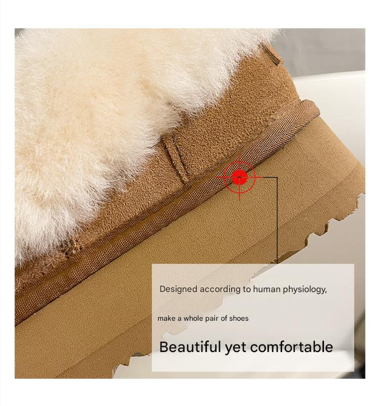 Snow Boots Women's Winter Thick Soled Round Toe Short Tube Slip on Bread Shoes Plush Cotton Shoes