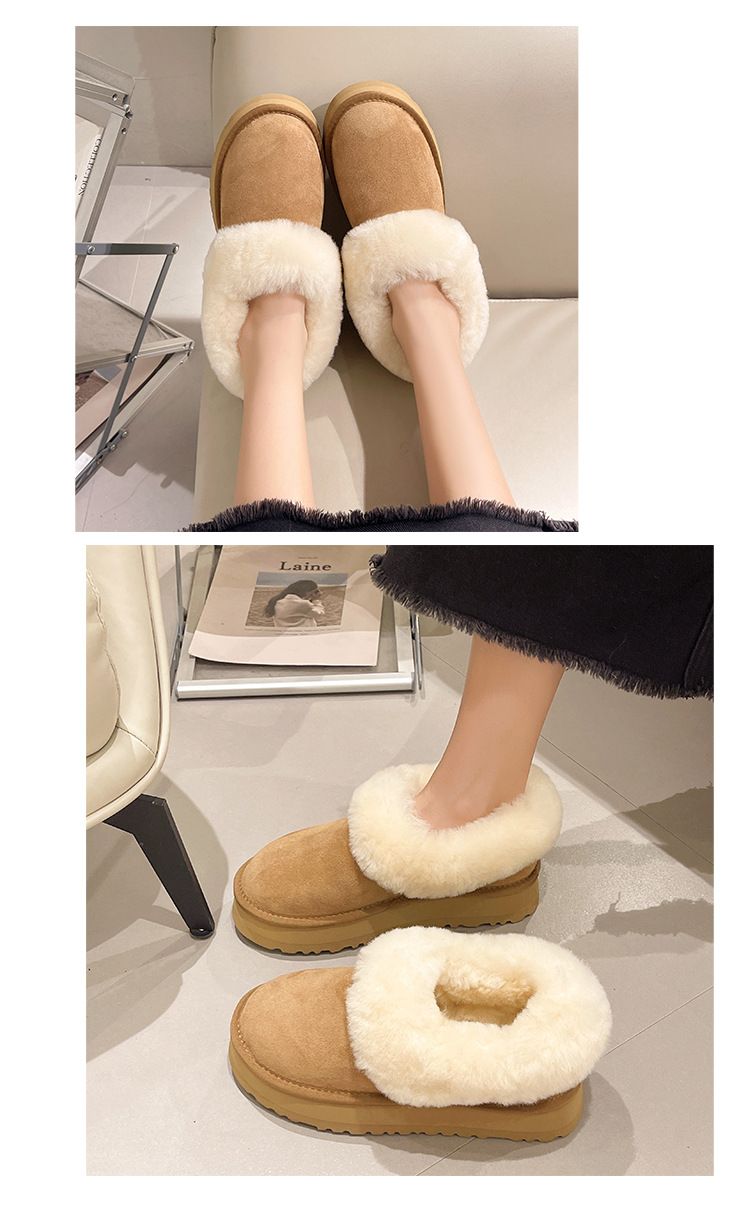 Snow Boots Women's Winter Thick Soled Round Toe Short Tube Slip on Bread Shoes Plush Cotton Shoes
