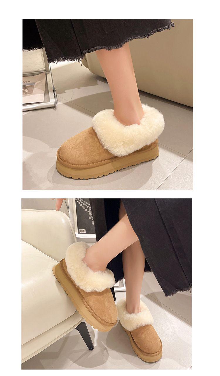 Snow Boots Women's Winter Thick Soled Round Toe Short Tube Slip on Bread Shoes Plush Cotton Shoes