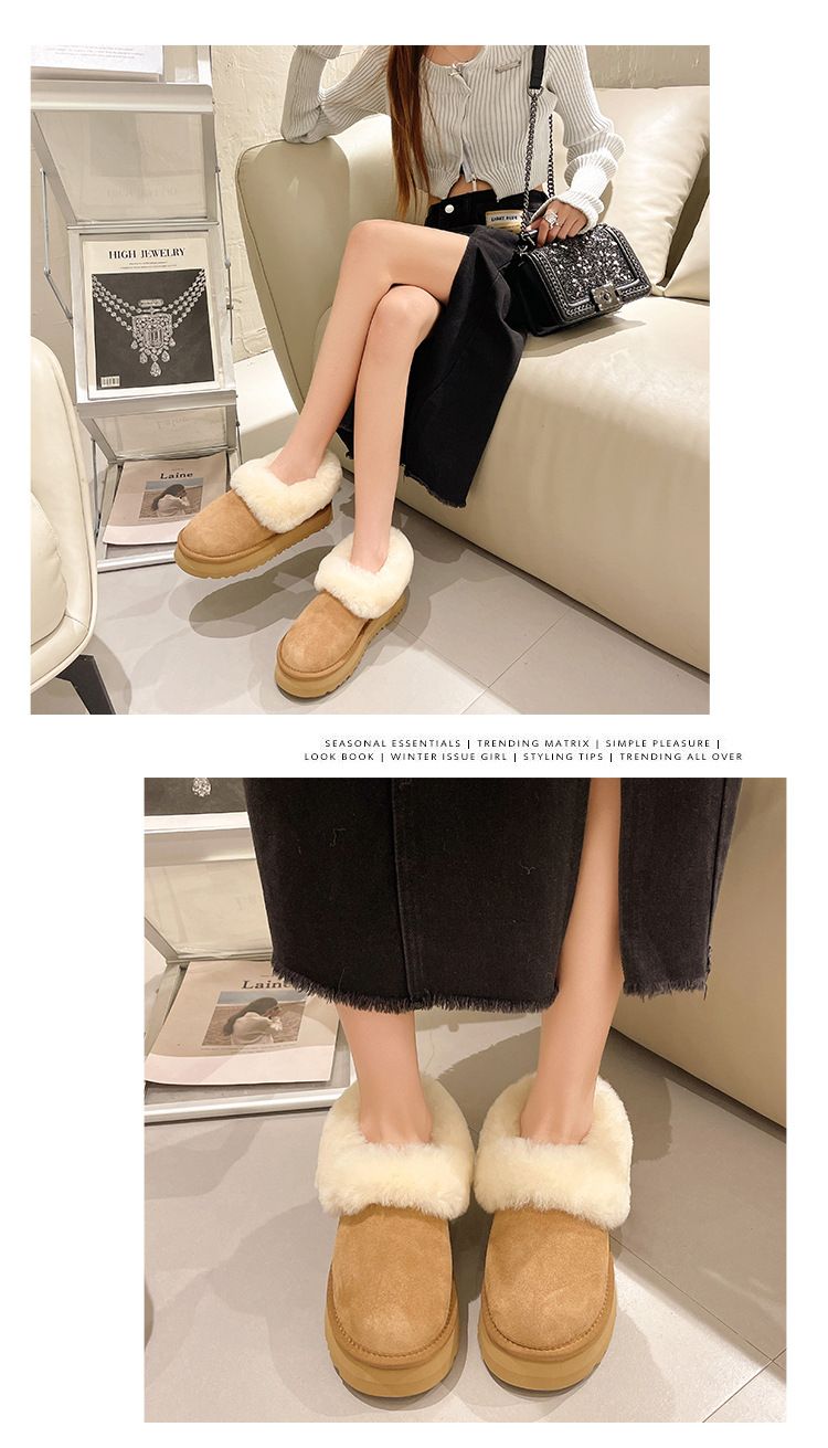 Snow Boots Women's Winter Thick Soled Round Toe Short Tube Slip on Bread Shoes Plush Cotton Shoes