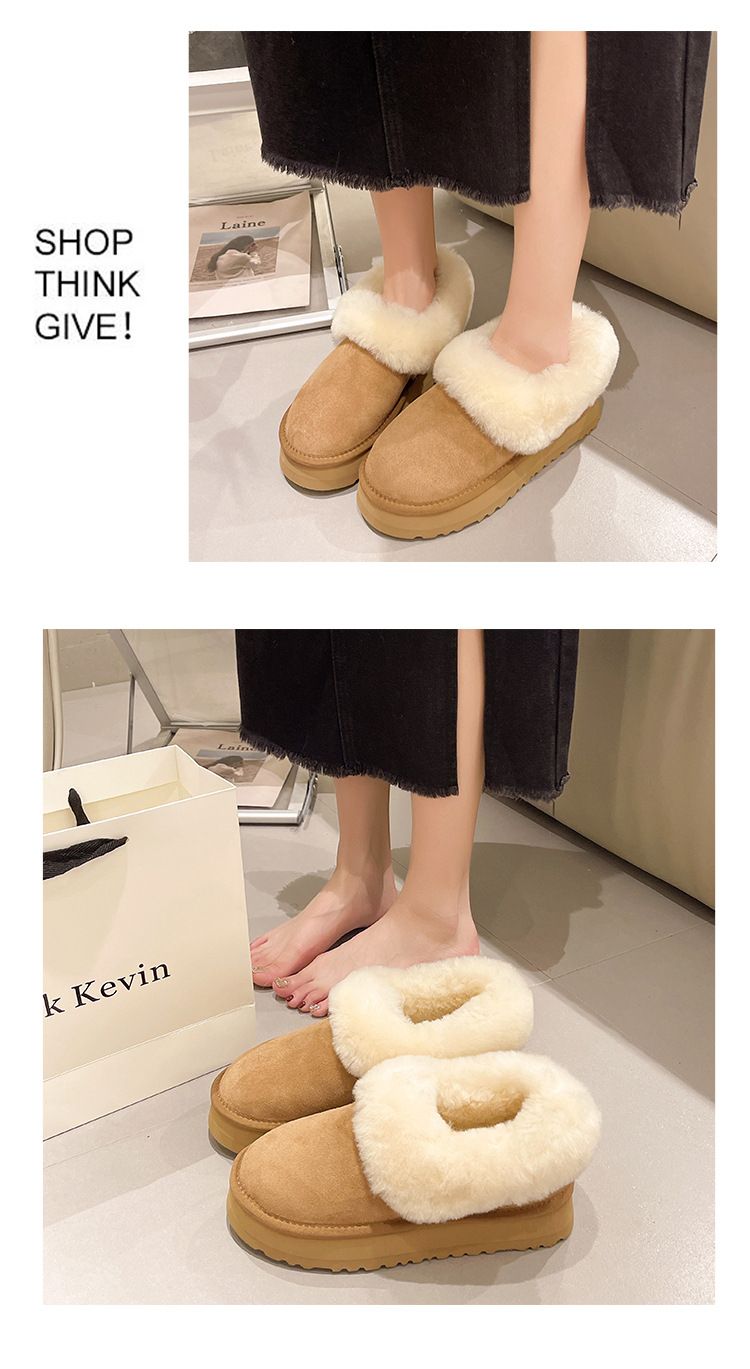 Snow Boots Women's Winter Thick Soled Round Toe Short Tube Slip on Bread Shoes Plush Cotton Shoes