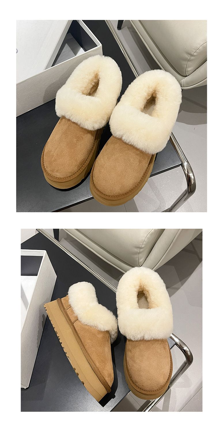Snow Boots Women's Winter Thick Soled Round Toe Short Tube Slip on Bread Shoes Plush Cotton Shoes