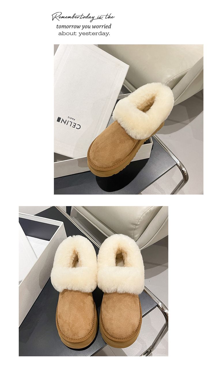 Snow Boots Women's Winter Thick Soled Round Toe Short Tube Slip on Bread Shoes Plush Cotton Shoes