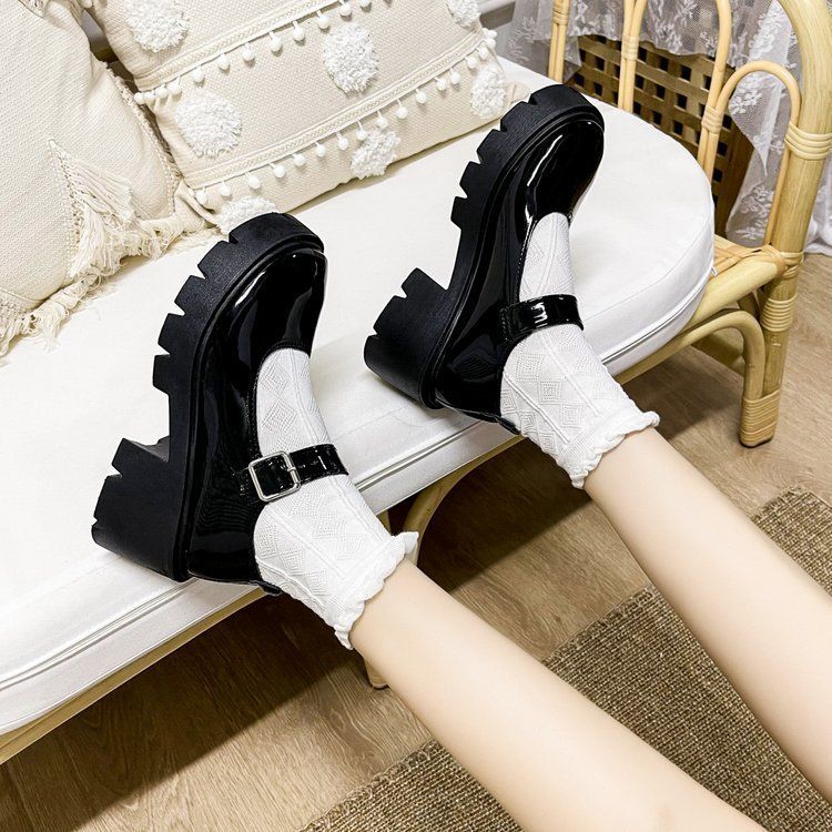 Leather Shoe Lady Oxford Shoe Sponge Cake Thick Soled Retro Mary Jane Shoes Janey Shoes Women's New Four Seasons Japanese Fashion Thin Leather Shoes