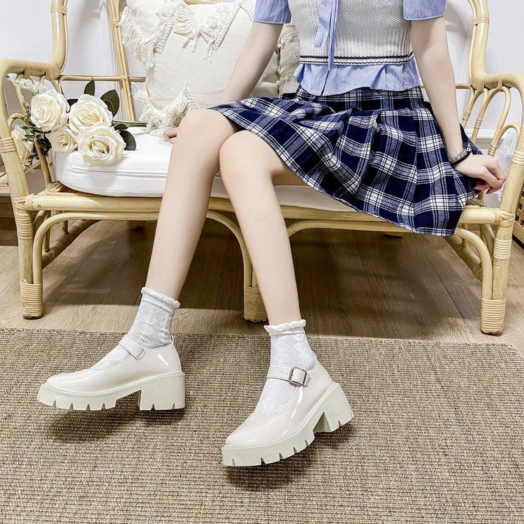 Leather Shoe Lady Oxford Shoe Sponge Cake Thick Soled Retro Mary Jane Shoes Janey Shoes Women's New Four Seasons Japanese Fashion Thin Leather Shoes