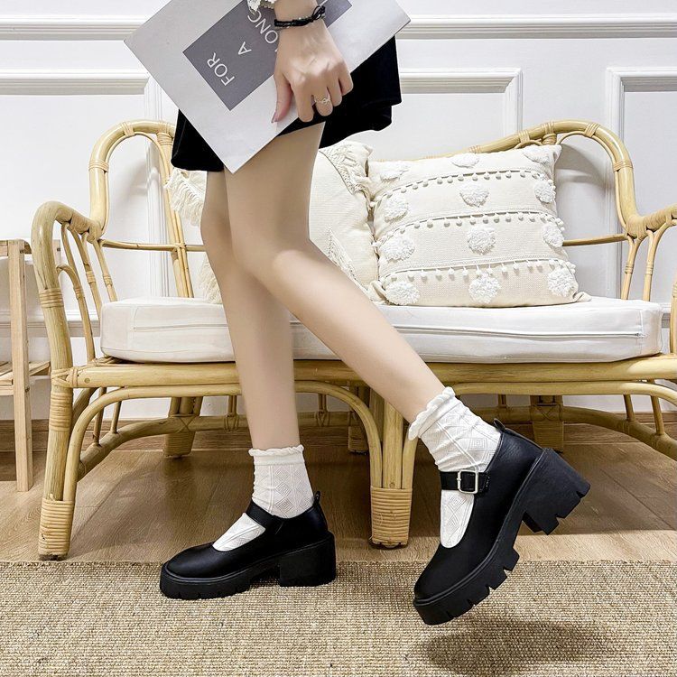 Leather Shoe Lady Oxford Shoe Sponge Cake Thick Soled Retro Mary Jane Shoes Janey Shoes Women's New Four Seasons Japanese Fashion Thin Leather Shoes
