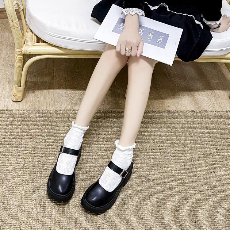 Leather Shoe Lady Oxford Shoe Sponge Cake Thick Soled Retro Mary Jane Shoes Janey Shoes Women's New Four Seasons Japanese Fashion Thin Leather Shoes