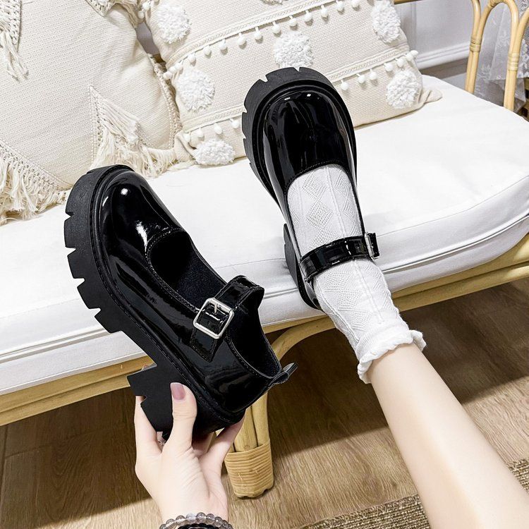 Leather Shoe Lady Oxford Shoe Sponge Cake Thick Soled Retro Mary Jane Shoes Janey Shoes Women's New Four Seasons Japanese Fashion Thin Leather Shoes