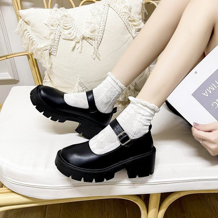 Leather Shoe Lady Oxford Shoe Sponge Cake Thick Soled Retro Mary Jane Shoes Janey Shoes Women's New Four Seasons Japanese Fashion Thin Leather Shoes