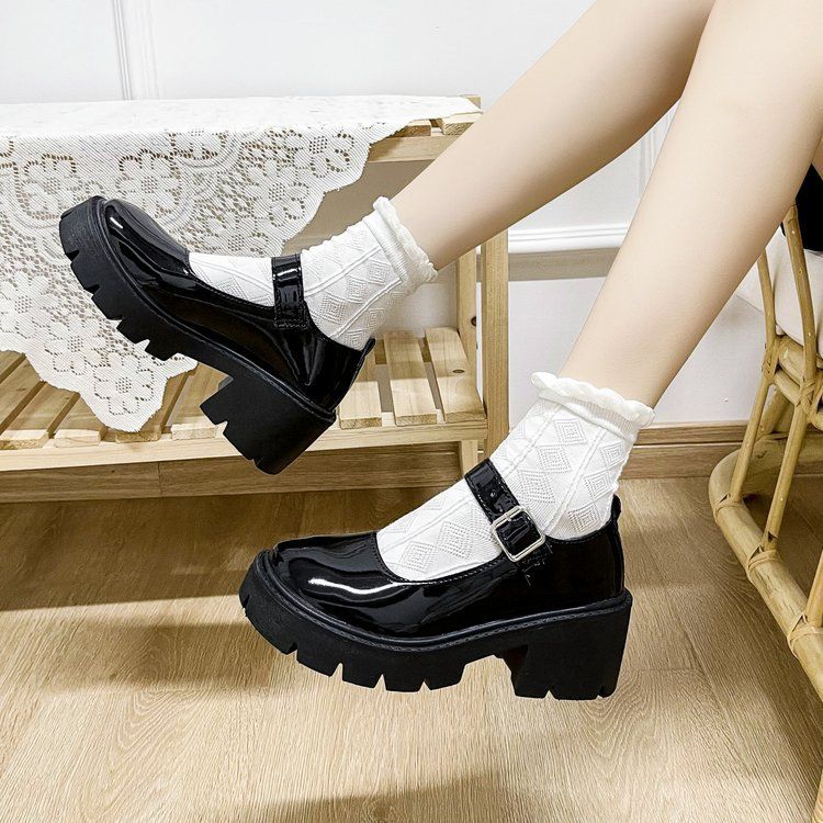 Leather Shoe Lady Oxford Shoe Sponge Cake Thick Soled Retro Mary Jane Shoes Janey Shoes Women's New Four Seasons Japanese Fashion Thin Leather Shoes
