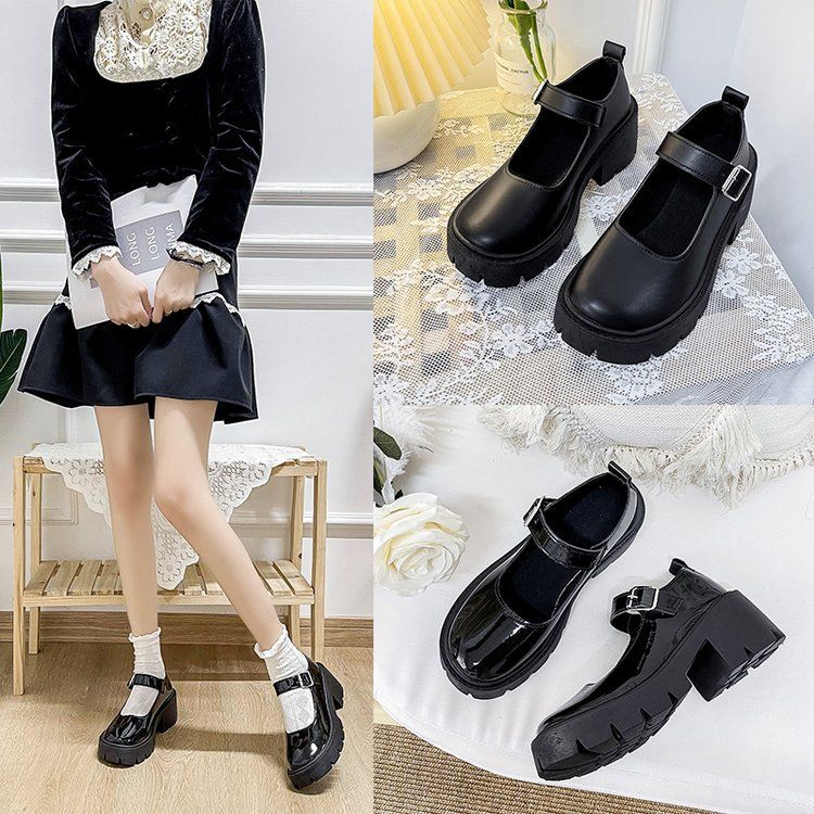 Leather Shoe Lady Oxford Shoe Sponge Cake Thick Soled Retro Mary Jane Shoes Janey Shoes Women's New Four Seasons Japanese Fashion Thin Leather Shoes