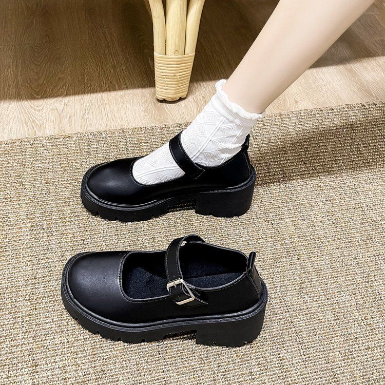 Leather Shoe Lady Oxford Shoe Sponge Cake Thick Soled Retro Mary Jane Shoes Janey Shoes Women's New Four Seasons Japanese Fashion Thin Leather Shoes