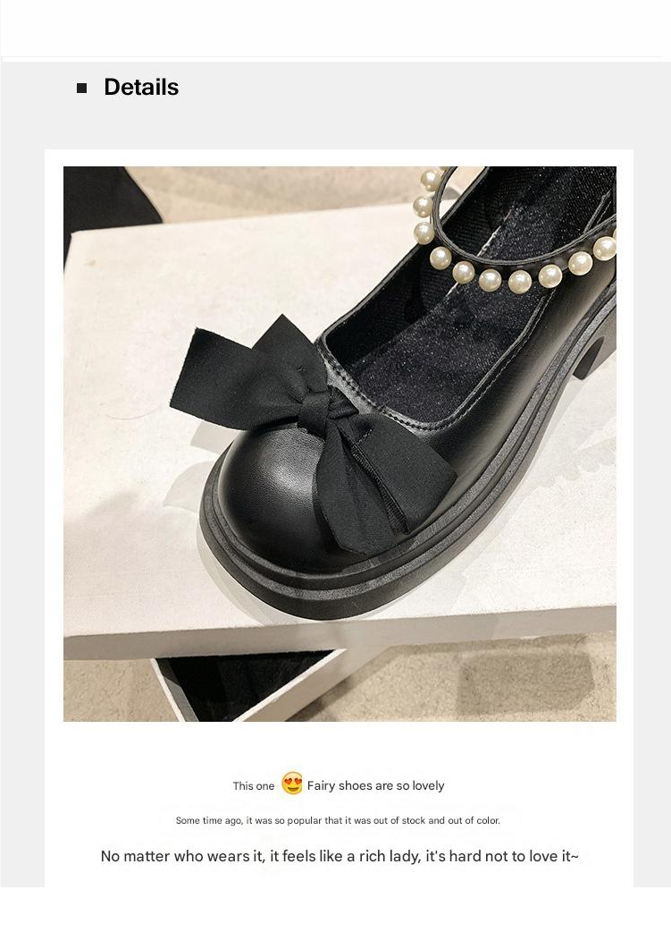Leather Shoe Lady Oxford Shoe Mary Jane's Little Leather Shoes Female Thick Bottom Height Increase Spring New Sweet Bow Shallow Mouth Single Shoe One Character Buckle