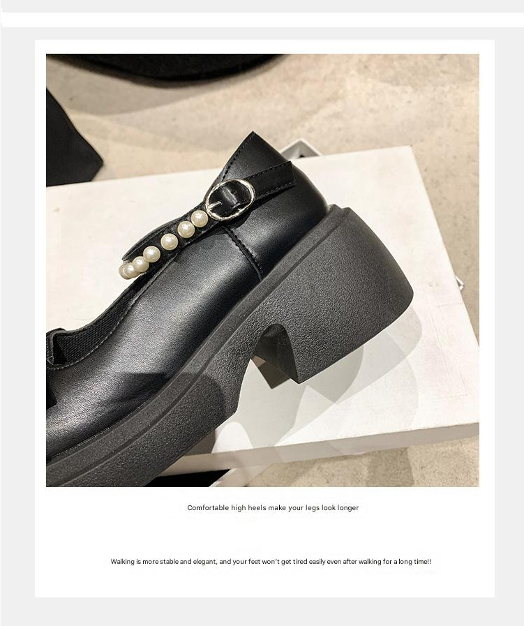 Leather Shoe Lady Oxford Shoe Mary Jane's Little Leather Shoes Female Thick Bottom Height Increase Spring New Sweet Bow Shallow Mouth Single Shoe One Character Buckle