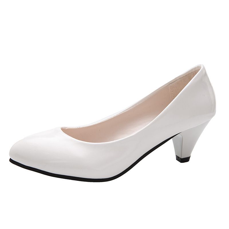 Leather Shoe Lady Oxford Shoe Large Size Single Shoe Women's New Pointed Toe Shallow Mouth Four Season Work Shoes Fashionable Chunky High-Heeled Women's Shoes
