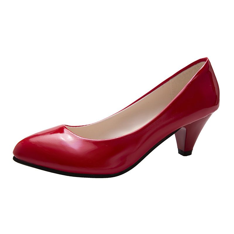 Leather Shoe Lady Oxford Shoe Large Size Single Shoe Women's New Pointed Toe Shallow Mouth Four Season Work Shoes Fashionable Chunky High-Heeled Women's Shoes