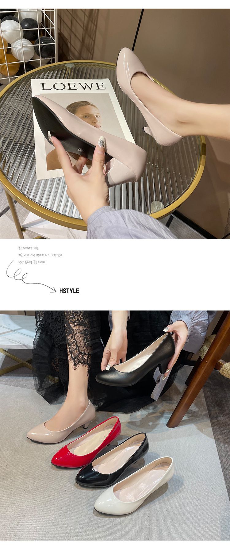 Leather Shoe Lady Oxford Shoe Large Size Single Shoe Women's New Pointed Toe Shallow Mouth Four Season Work Shoes Fashionable Chunky High-Heeled Women's Shoes