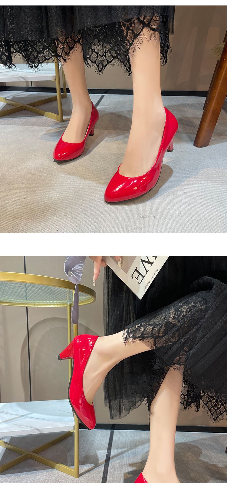 Leather Shoe Lady Oxford Shoe Large Size Single Shoe Women's New Pointed Toe Shallow Mouth Four Season Work Shoes Fashionable Chunky High-Heeled Women's Shoes