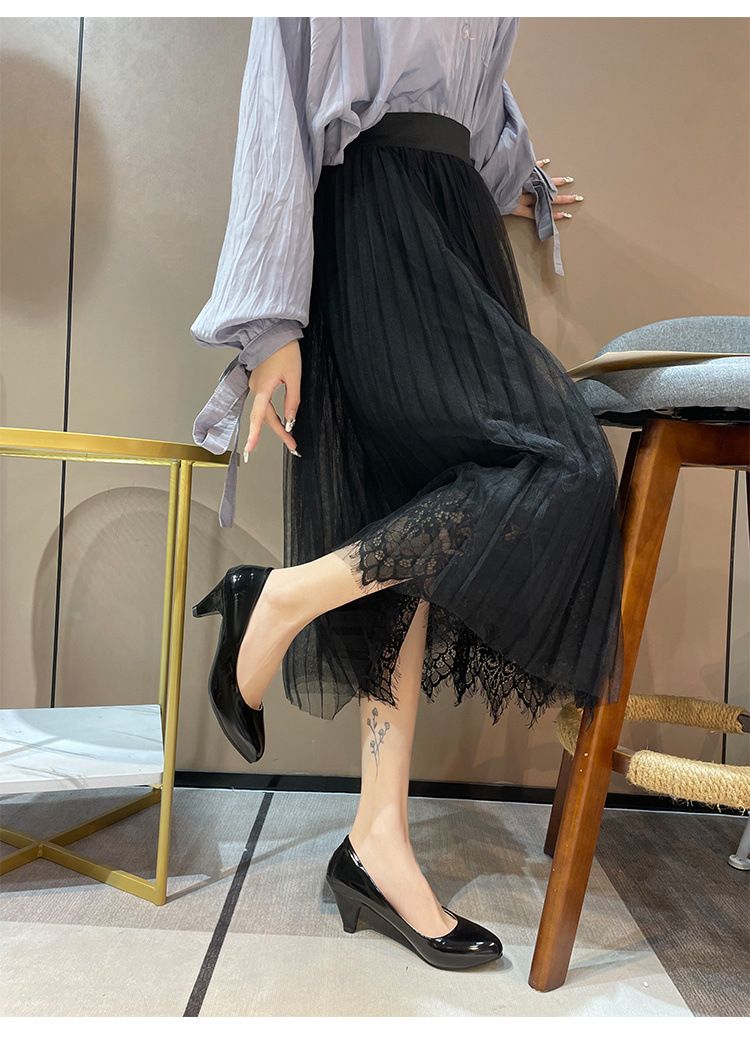 Leather Shoe Lady Oxford Shoe Large Size Single Shoe Women's New Pointed Toe Shallow Mouth Four Season Work Shoes Fashionable Chunky High-Heeled Women's Shoes
