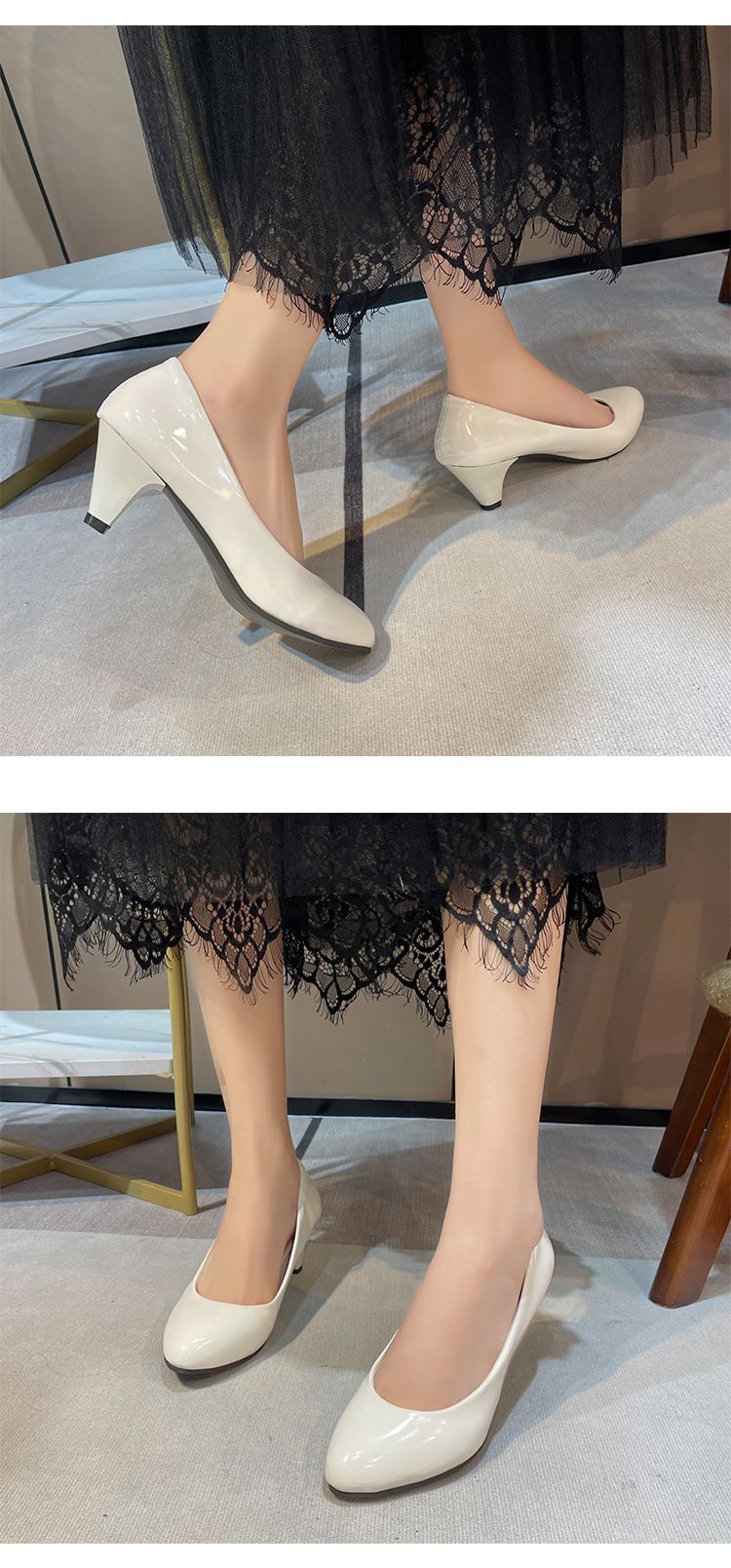 Leather Shoe Lady Oxford Shoe Large Size Single Shoe Women's New Pointed Toe Shallow Mouth Four Season Work Shoes Fashionable Chunky High-Heeled Women's Shoes