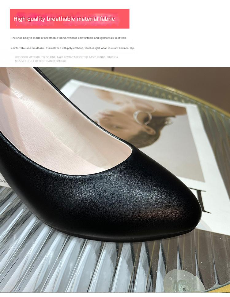 Leather Shoe Lady Oxford Shoe Large Size Single Shoe Women's New Pointed Toe Shallow Mouth Four Season Work Shoes Fashionable Chunky High-Heeled Women's Shoes