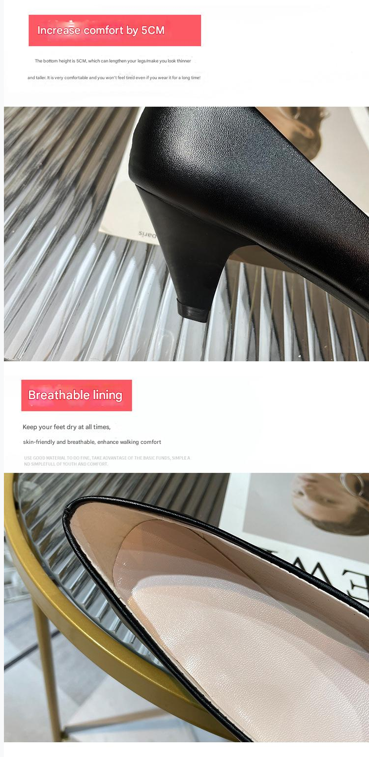Leather Shoe Lady Oxford Shoe Large Size Single Shoe Women's New Pointed Toe Shallow Mouth Four Season Work Shoes Fashionable Chunky High-Heeled Women's Shoes