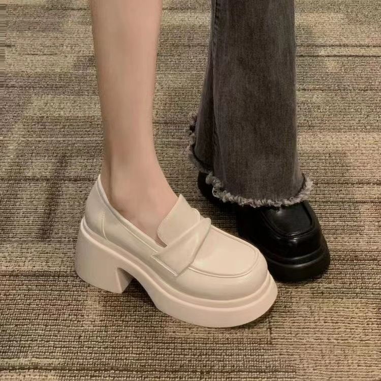 Leather Shoe Lady Oxford Shoe Thick Soled Leather Shoes New Spring Style Women's Sponge Cake French Retro British Style Loafers Slip on Single Shoe
