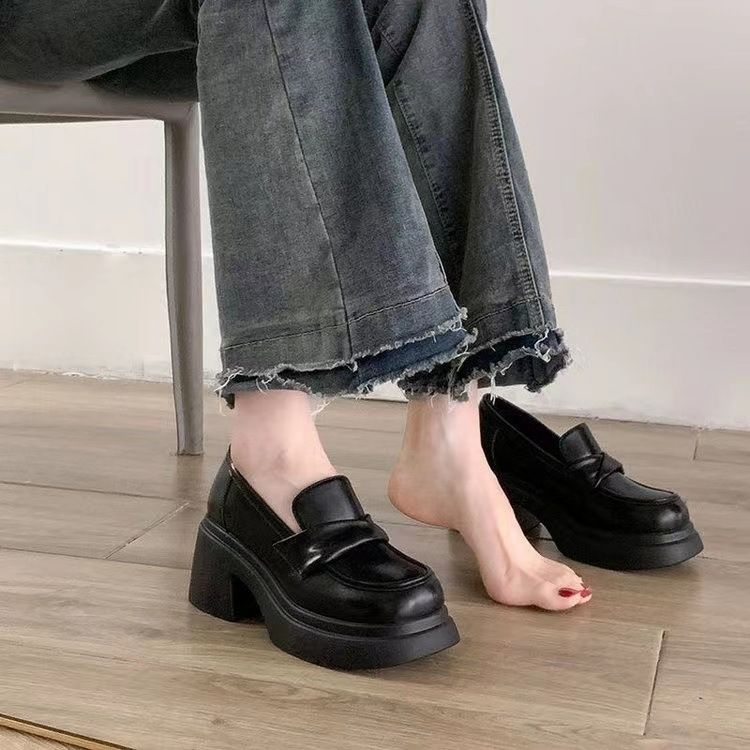 Leather Shoe Lady Oxford Shoe Thick Soled Leather Shoes New Spring Style Women's Sponge Cake French Retro British Style Loafers Slip on Single Shoe