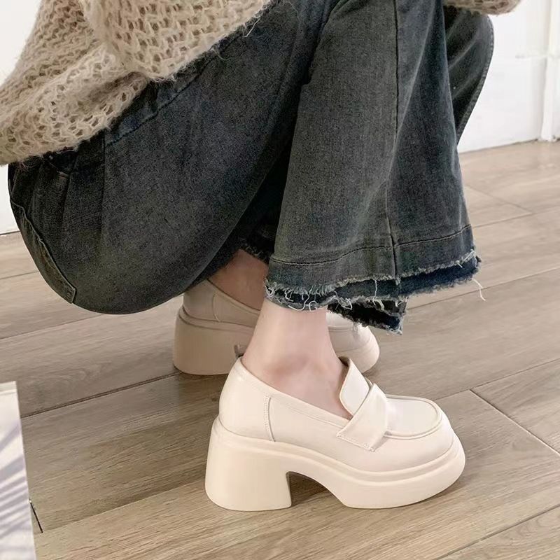 Leather Shoe Lady Oxford Shoe Thick Soled Leather Shoes New Spring Style Women's Sponge Cake French Retro British Style Loafers Slip on Single Shoe