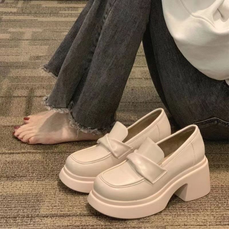 Leather Shoe Lady Oxford Shoe Thick Soled Leather Shoes New Spring Style Women's Sponge Cake French Retro British Style Loafers Slip on Single Shoe