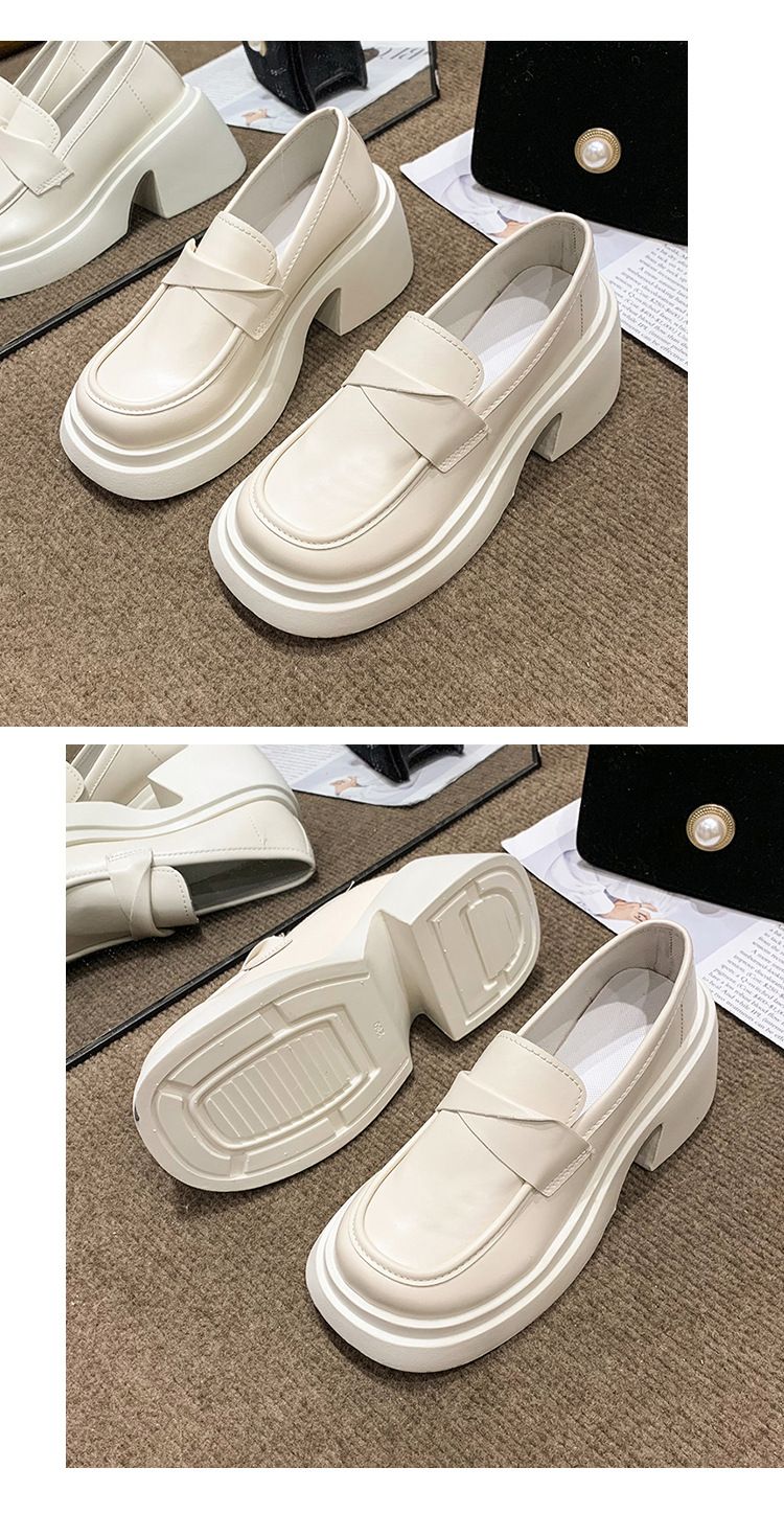 Leather Shoe Lady Oxford Shoe Thick Soled Leather Shoes New Spring Style Women's Sponge Cake French Retro British Style Loafers Slip on Single Shoe