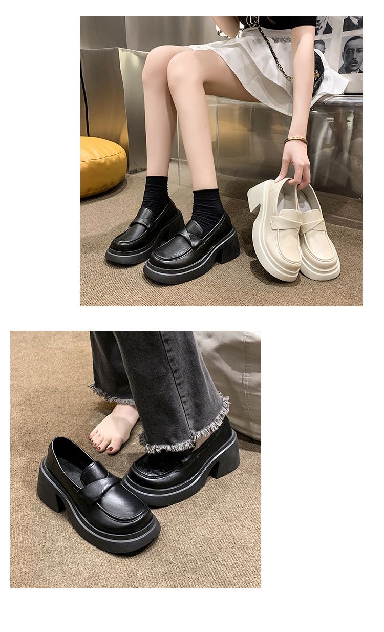 Leather Shoe Lady Oxford Shoe Thick Soled Leather Shoes New Spring Style Women's Sponge Cake French Retro British Style Loafers Slip on Single Shoe