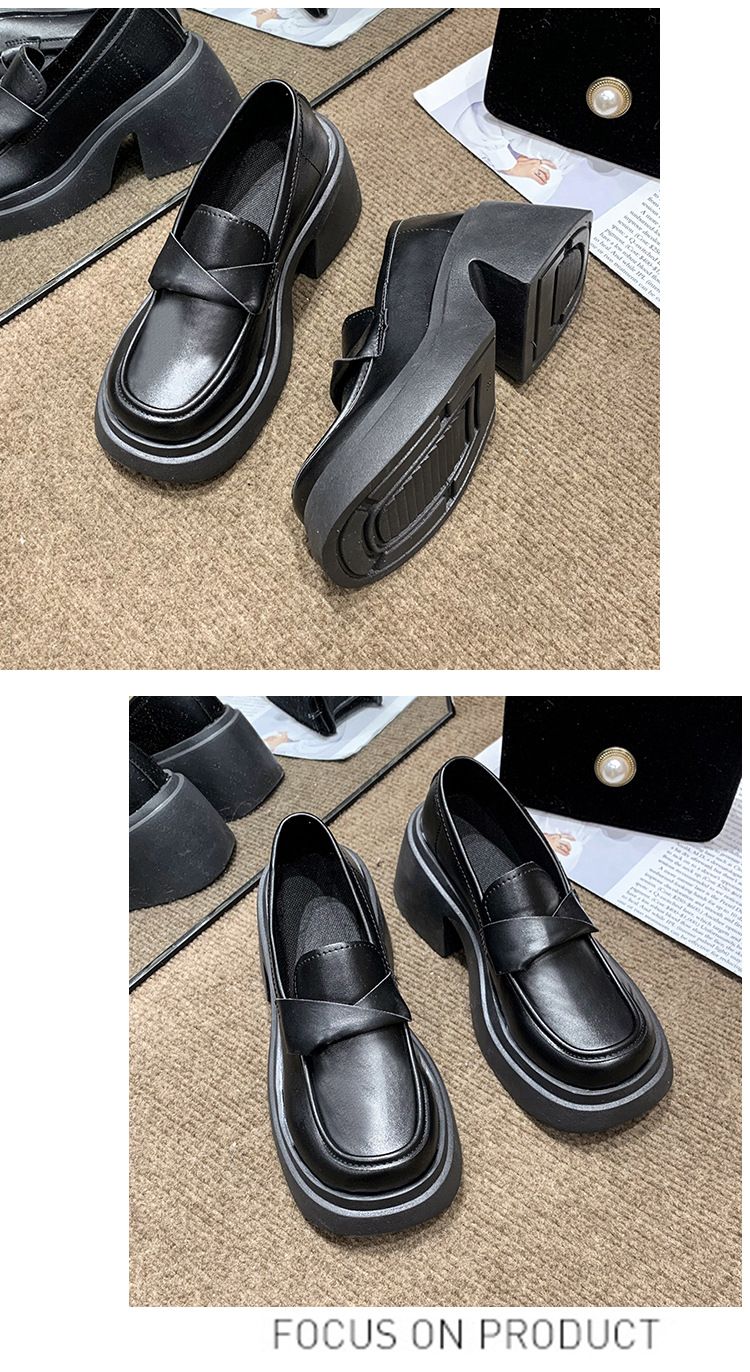 Leather Shoe Lady Oxford Shoe Thick Soled Leather Shoes New Spring Style Women's Sponge Cake French Retro British Style Loafers Slip on Single Shoe
