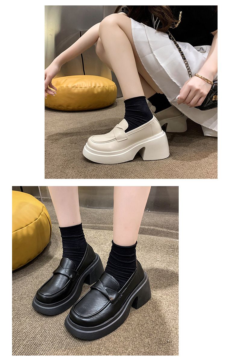 Leather Shoe Lady Oxford Shoe Thick Soled Leather Shoes New Spring Style Women's Sponge Cake French Retro British Style Loafers Slip on Single Shoe