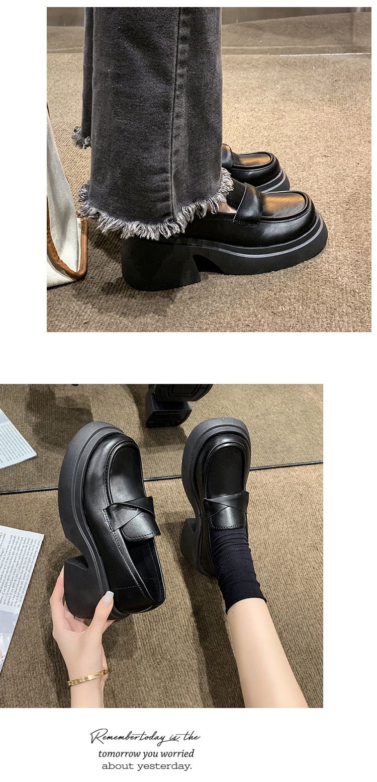 Leather Shoe Lady Oxford Shoe Thick Soled Leather Shoes New Spring Style Women's Sponge Cake French Retro British Style Loafers Slip on Single Shoe
