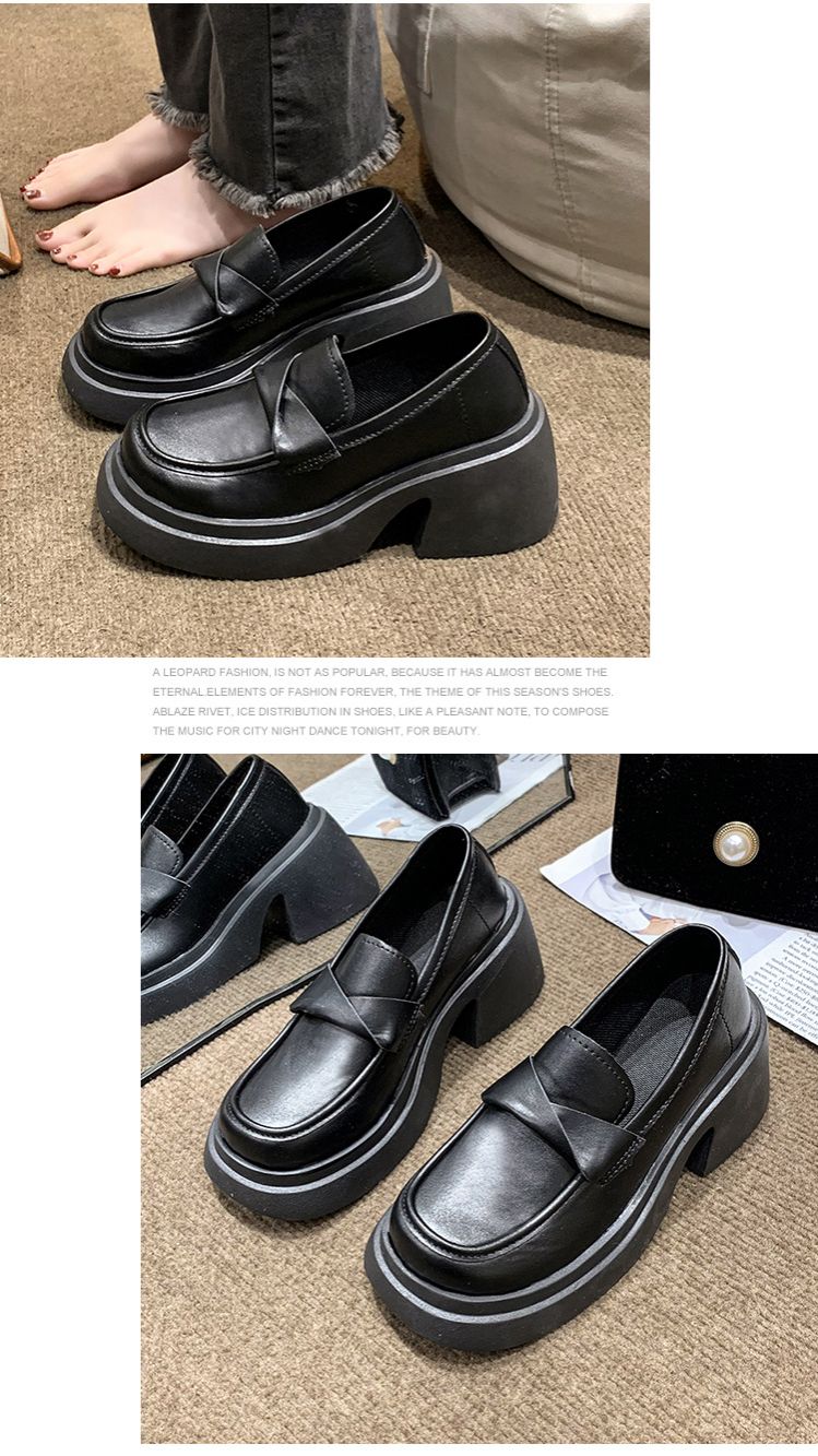 Leather Shoe Lady Oxford Shoe Thick Soled Leather Shoes New Spring Style Women's Sponge Cake French Retro British Style Loafers Slip on Single Shoe