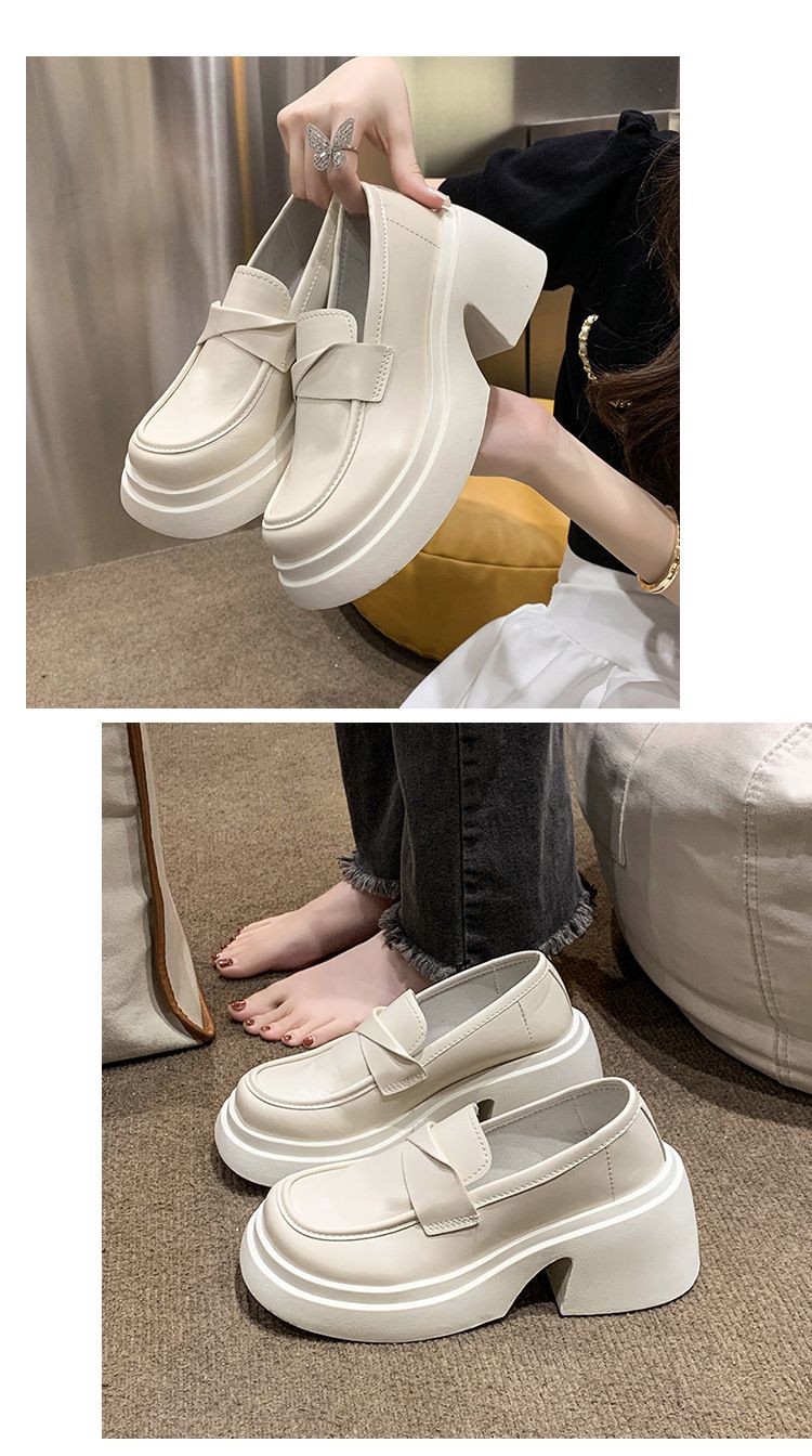 Leather Shoe Lady Oxford Shoe Thick Soled Leather Shoes New Spring Style Women's Sponge Cake French Retro British Style Loafers Slip on Single Shoe