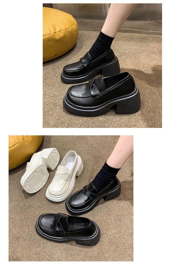 Leather Shoe Lady Oxford Shoe Thick Soled Leather Shoes New Spring Style Women's Sponge Cake French Retro British Style Loafers Slip on Single Shoe