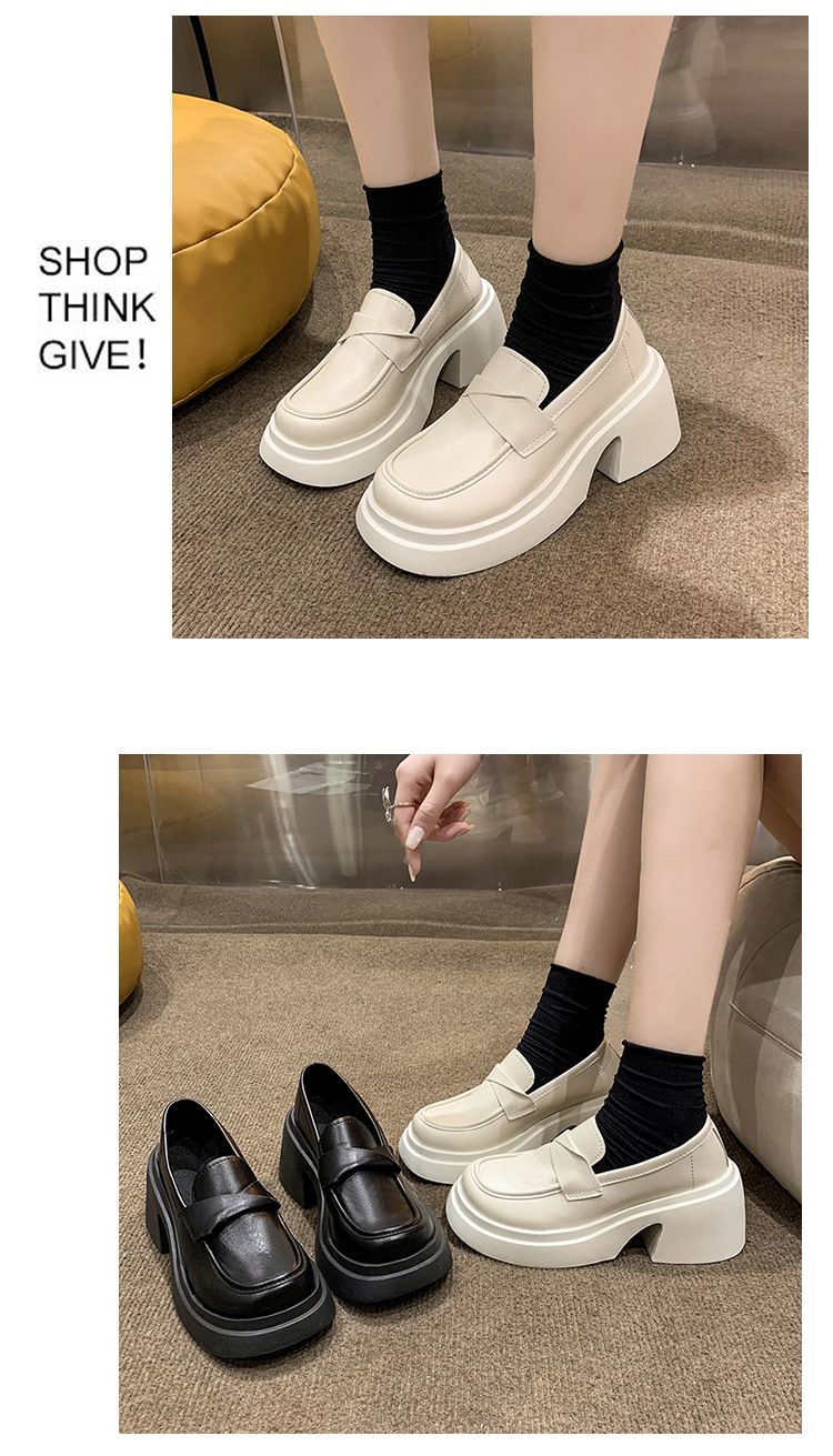 Leather Shoe Lady Oxford Shoe Thick Soled Leather Shoes New Spring Style Women's Sponge Cake French Retro British Style Loafers Slip on Single Shoe