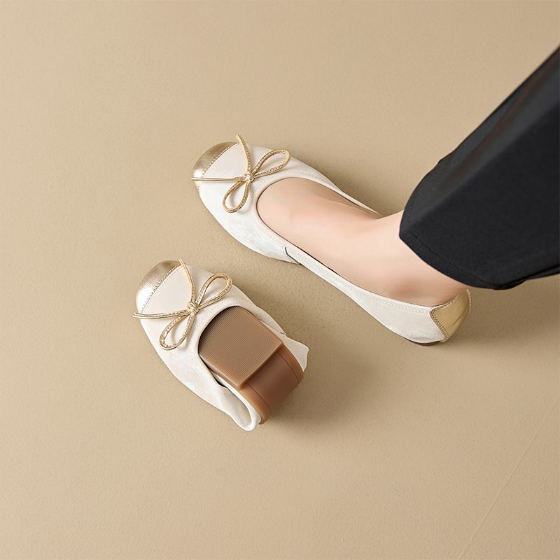 Leather Shoe Lady Oxford Shoe Spring Sheepskin Sneakers Female Bow Genuine Leather Mother Shoes Women Slip on Plus Size Bean Shoes