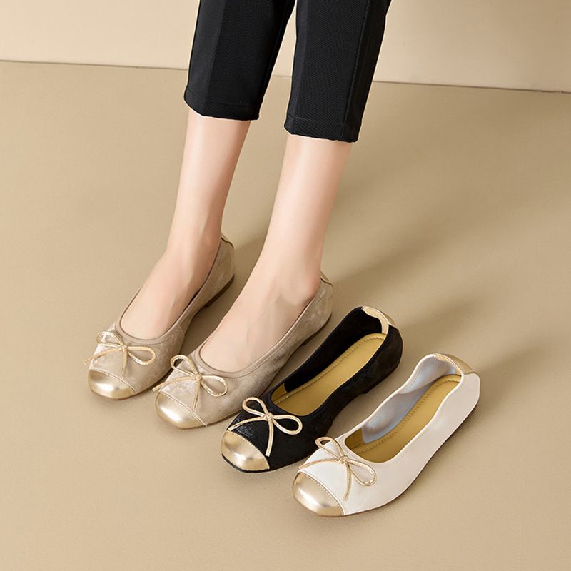Leather Shoe Lady Oxford Shoe Spring Sheepskin Sneakers Female Bow Genuine Leather Mother Shoes Women Slip on Plus Size Bean Shoes
