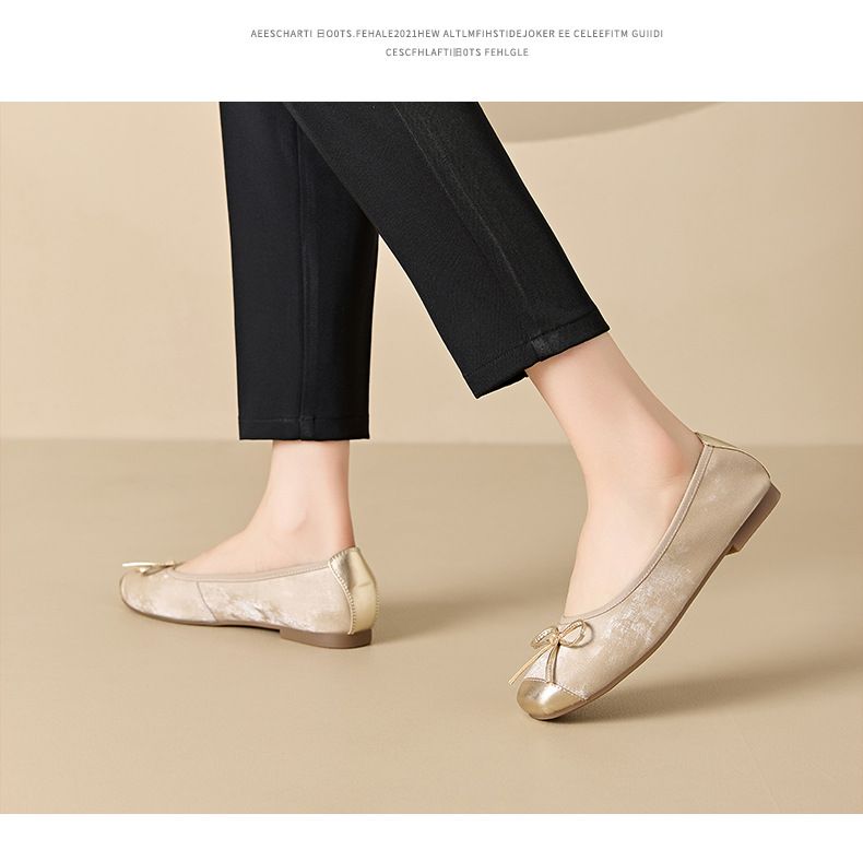Leather Shoe Lady Oxford Shoe Spring Sheepskin Sneakers Female Bow Genuine Leather Mother Shoes Women Slip on Plus Size Bean Shoes