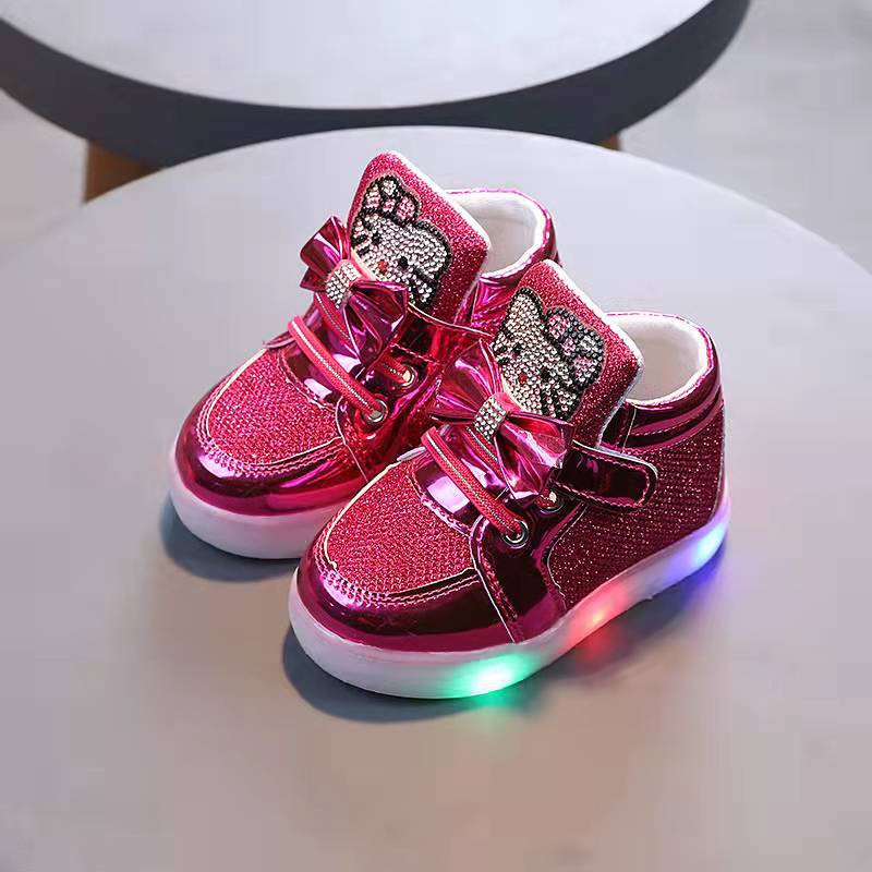Spring Autumn Girls Princess Shoes with Rhinestones Breathable Lighting Shoes Children's Shoes Sports Shoes Casual Shoes
