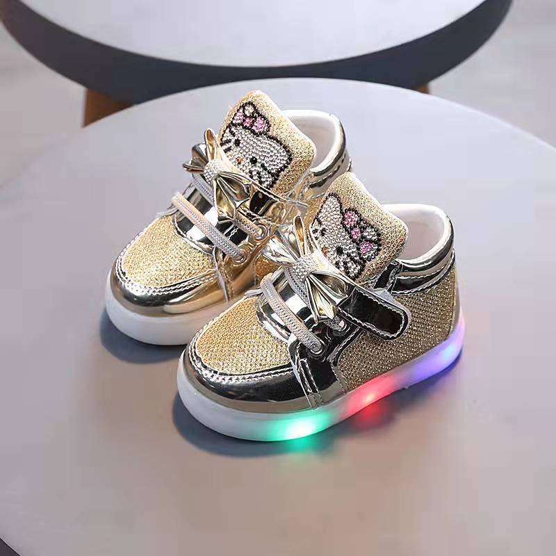 Spring Autumn Girls Princess Shoes with Rhinestones Breathable Lighting Shoes Children's Shoes Sports Shoes Casual Shoes