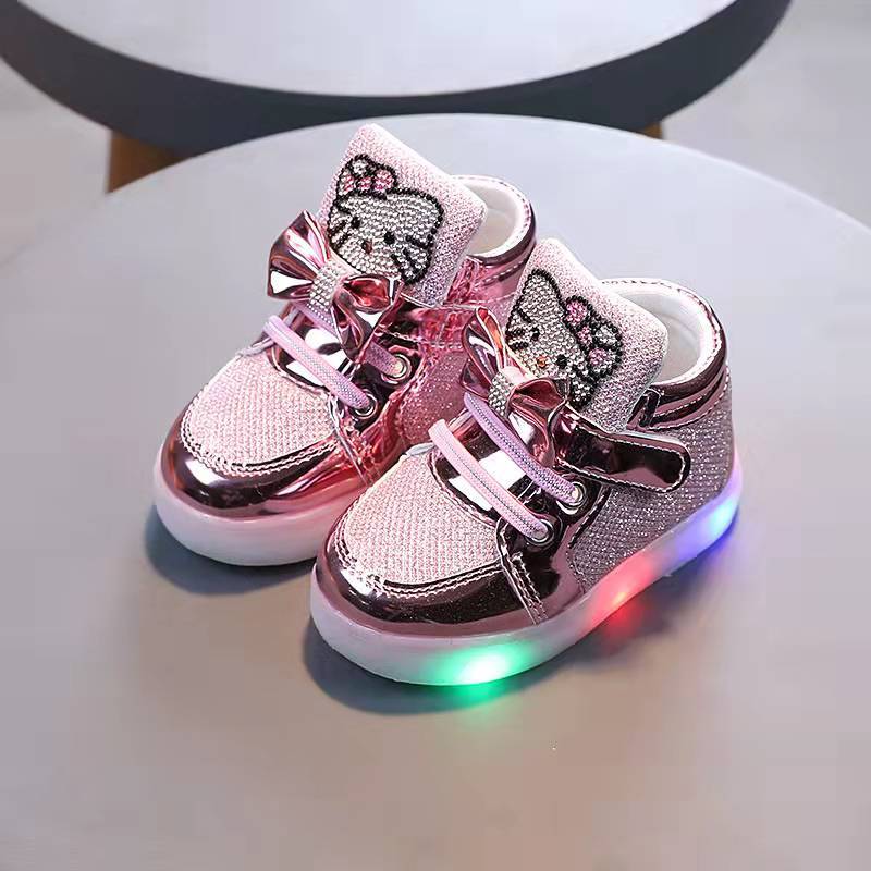 Spring Autumn Girls Princess Shoes with Rhinestones Breathable Lighting Shoes Children's Shoes Sports Shoes Casual Shoes