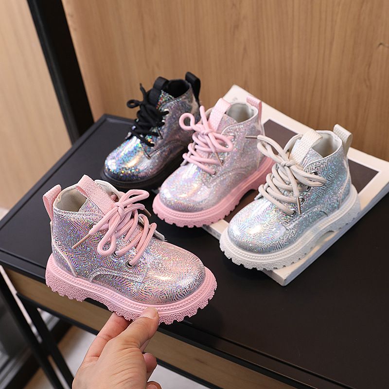 Autumn New Style Little Girl's Stylish Shiny Leather Martin Boots Low Cut Versatile Short Boots Trend